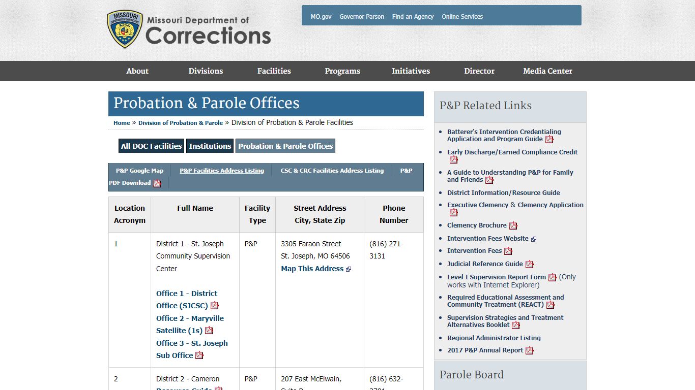 Division of Probation & Parole - Missouri Department of Corrections